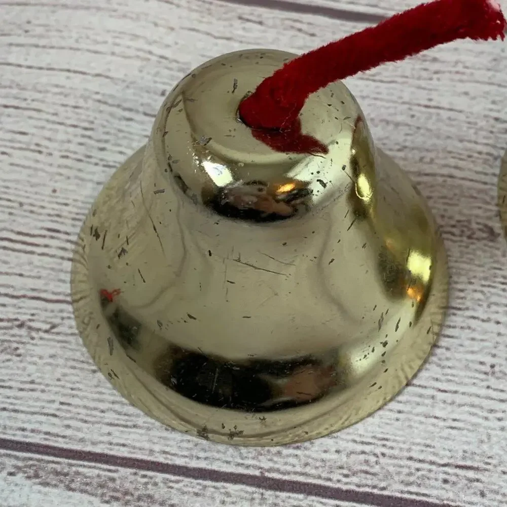 Vintage Gold Metal Bells Set of 3 with Red Strings 3